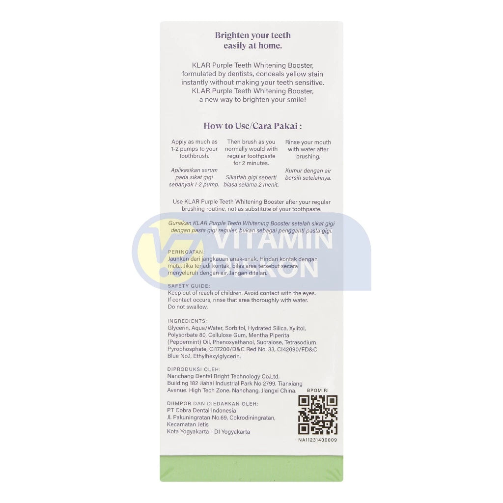 KLAR PURPLE TEETH WHITENING BOOSTER 30ML