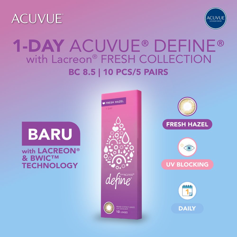 ACUVUE 1 DAY DEFINE FRESH HAZEL WITH LACREON 10 PAIRS (-) 1.25