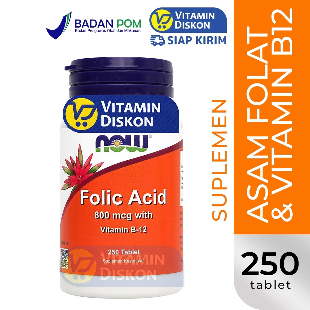 NOW VITAMIN FOLIC ACID 800 MCG WITH B12 - 250 TABLET