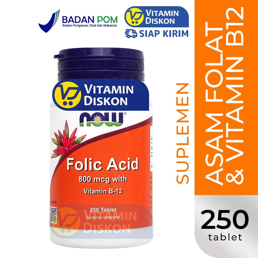 NOW VITAMIN FOLIC ACID 800 MCG WITH B12 - 250 TABLET
