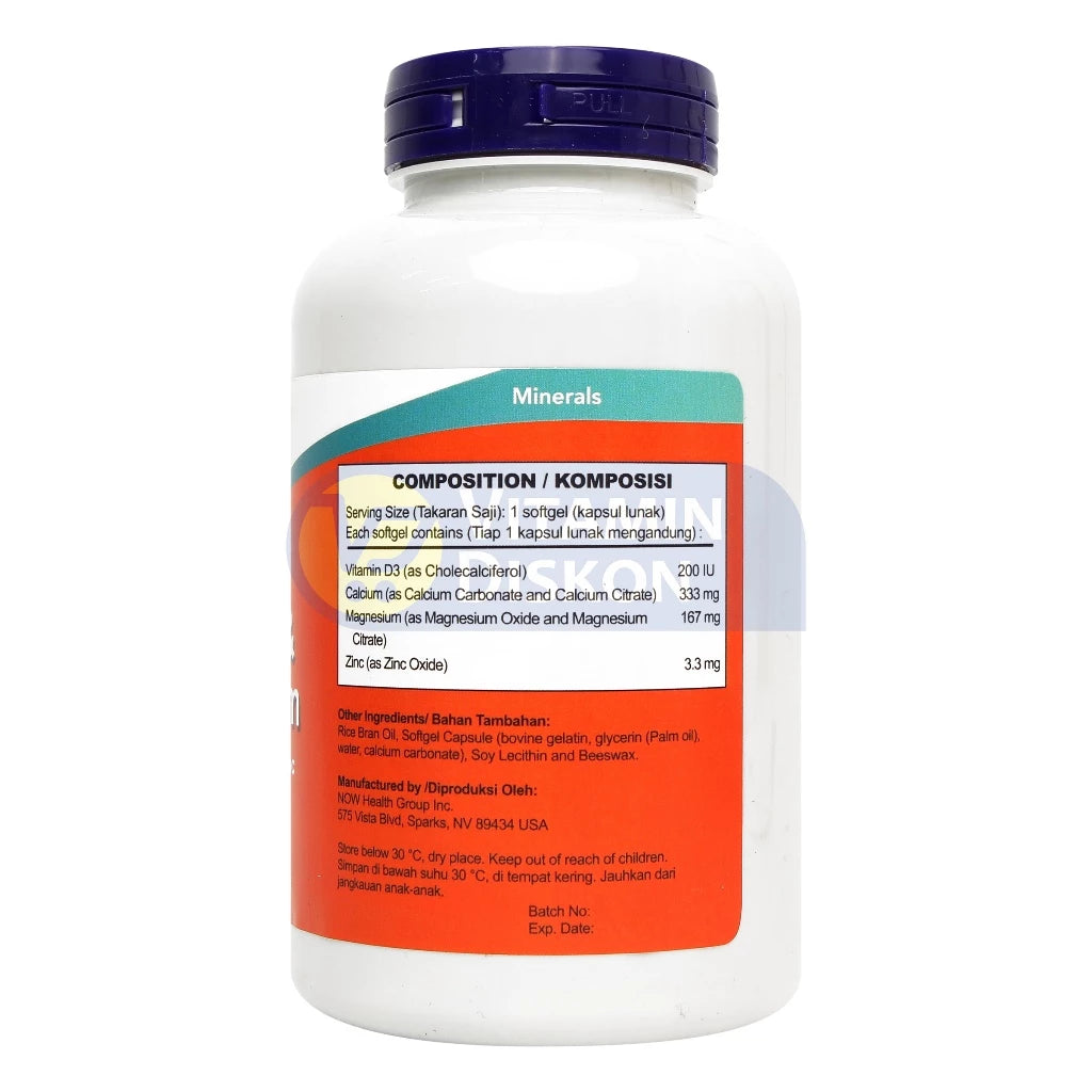 NOW VITAMIN CALCIUM AND MAGNESIUM WITH VITAMN D-3 AND ZINC - 120 KAPSUL
