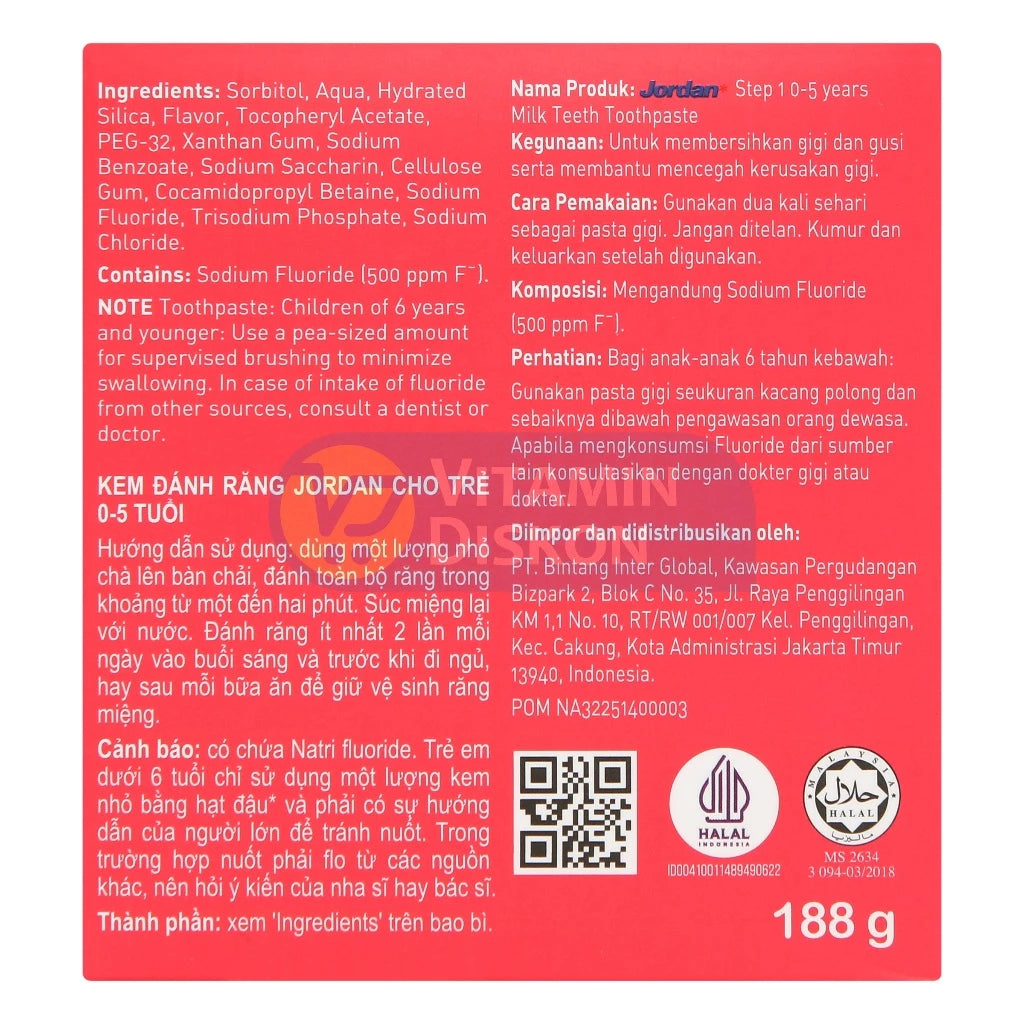 JORDAN KIDS TOOTHPASTE STEP 1 STRAWBERRY REFILL 188 GR