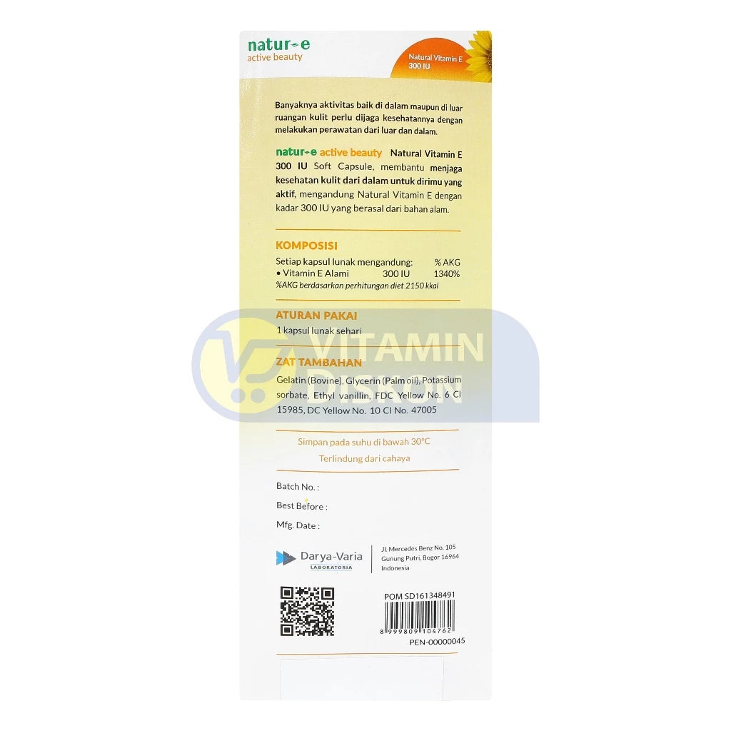 NATUR E ACTIVE BEAUTY NATURAL VITAMIN E 300 IU ISI 32 KAPSUL LUNAK