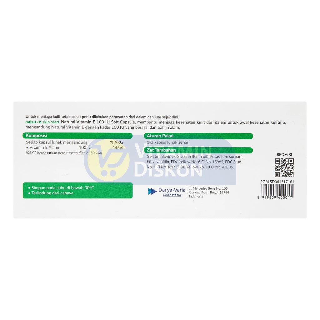 NATUR E SKIN START NATURAL VITAMIN E 100 IU ISI 8 KAPSUL LUNAK