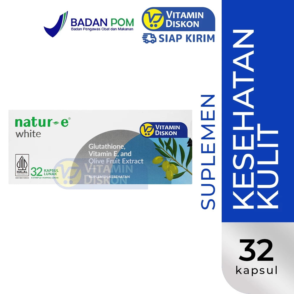 NATUR E WHITE GLUTATHIONE VITAMIN E AND OLIVE FRUIT EXTRA ISI 32 KAPSUL LUNAK