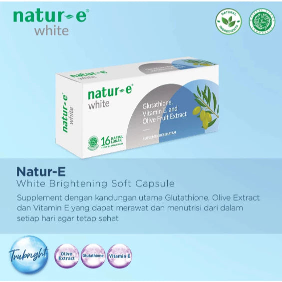 NATUR E WHITE GLUTATHIONE VITAMIN E AND OLIVE FRUIT EXTRA ISI 16 KAPSUL LUNAK