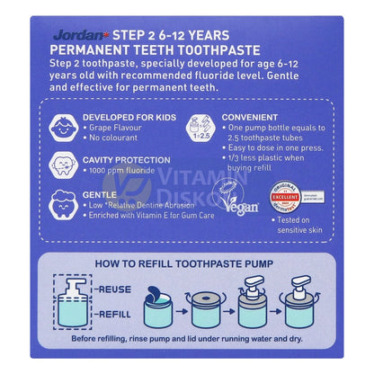 JORDAN KIDS TOOTHPASTE STEP 2 GRAPE PUMP 188 GR