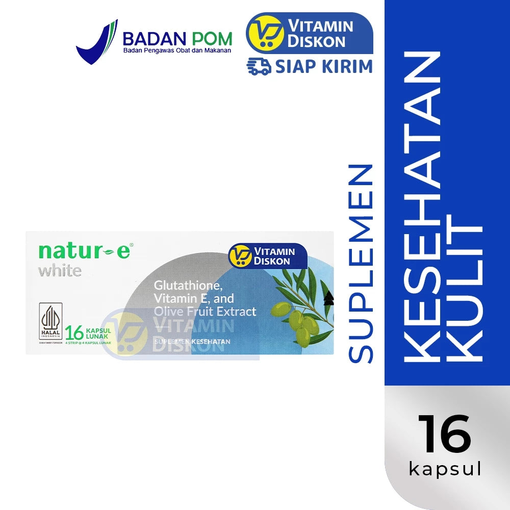 NATUR E WHITE GLUTATHIONE VITAMIN E AND OLIVE FRUIT EXTRA ISI 16 KAPSUL LUNAK