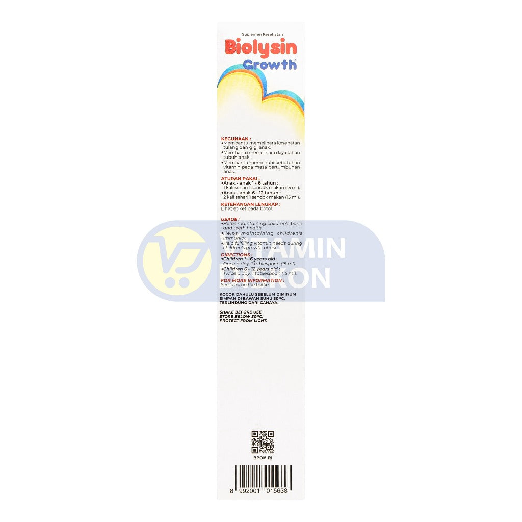 BIOLYSIN GROWTH SUPLEMEN MAKANAN RASA JERUK - ISI 250ML
