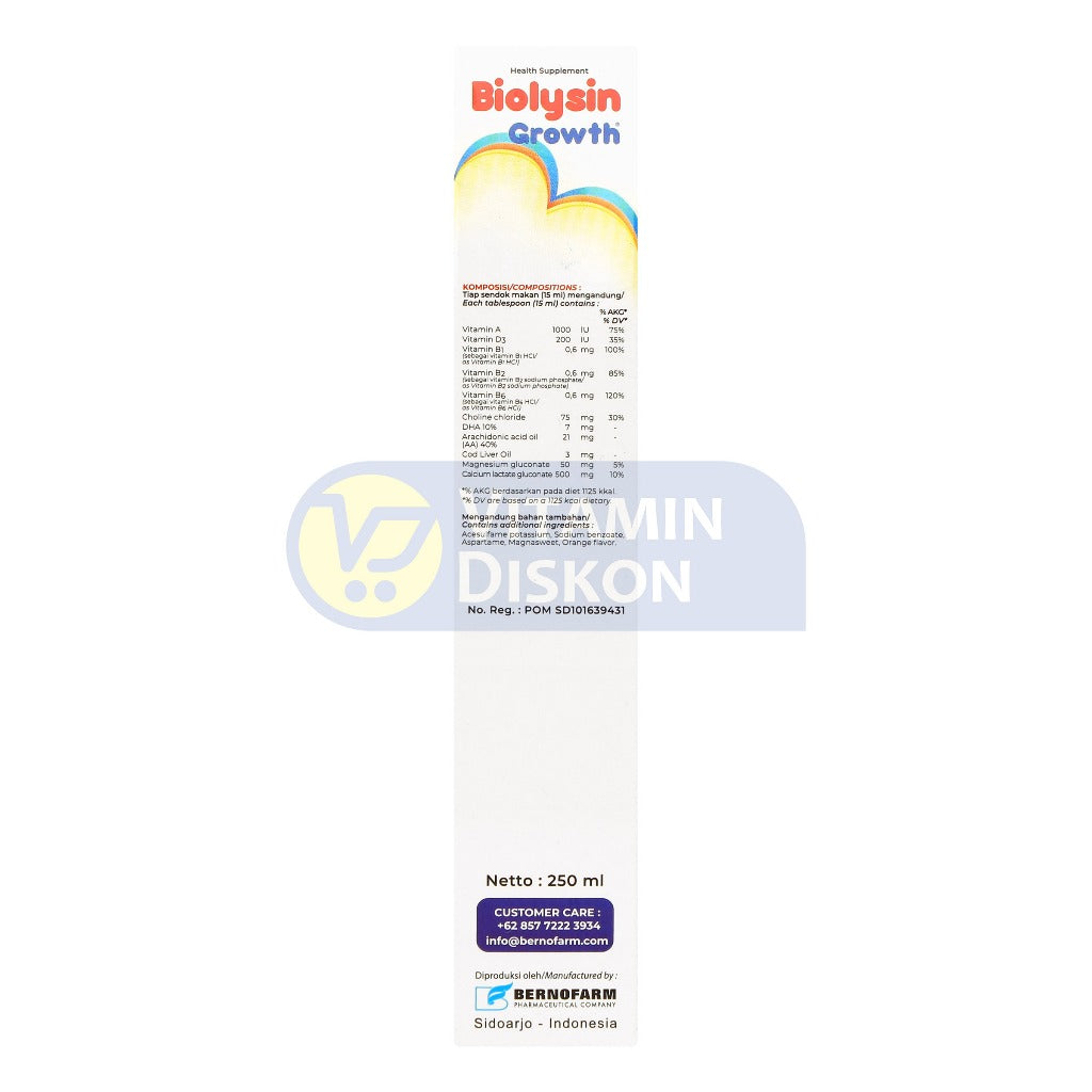 BIOLYSIN GROWTH SUPLEMEN MAKANAN RASA JERUK - ISI 250ML