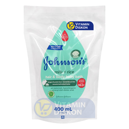 JOHNSONS MILK RICE HAIR AND BODY BABY BATH REFIL 400ML