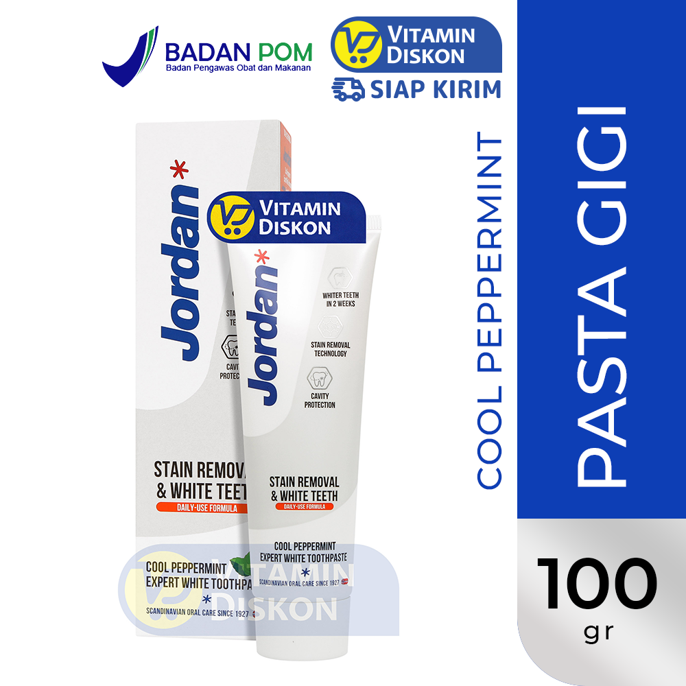 JORDAN TOOTHPASTE STAIN REMOVAL AND WHITE THEETH COOL PEPPERMINT 100GR
