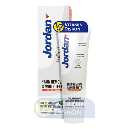 JORDAN TOOTHPASTE STAIN REMOVAL AND WHITE THEETH COOL PEPPERMINT 100GR
