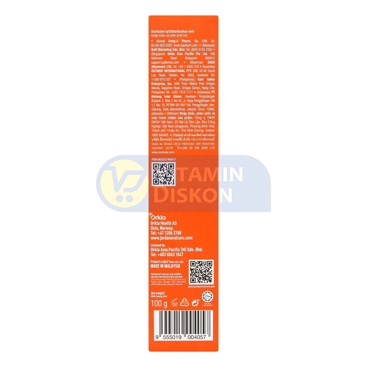 JORDAN TOOTHPASTE STAIN REMOVAL AND WHITE THEETH COOL PEPPERMINT 100GR