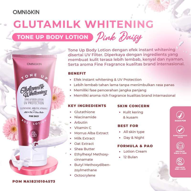 OMNISKIN GLUTAMILK WHITENING TONE UP BODY LOTION PINK DAISY 125ML