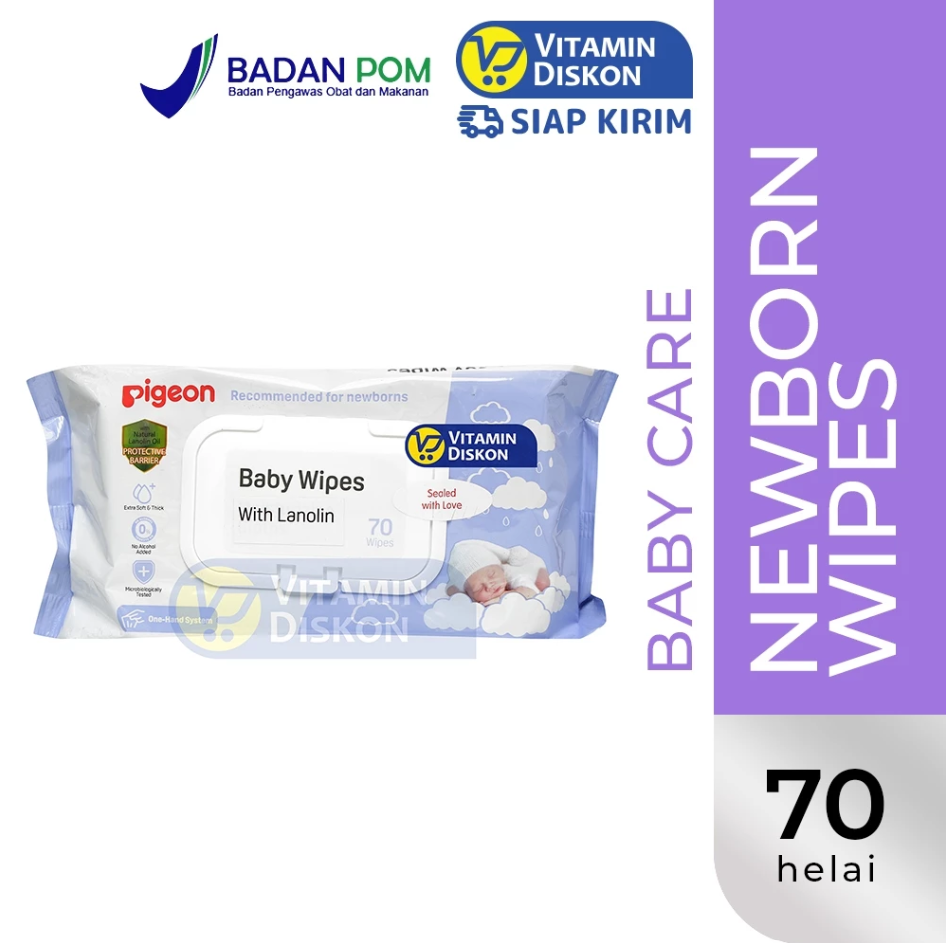 PIGEON BABY WIPES WITH LANOLIN - 70 SHEETS