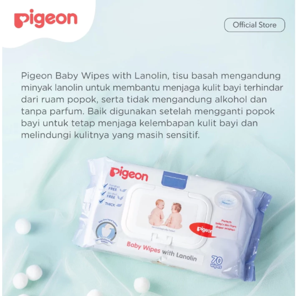 PIGEON BABY WIPES WITH LANOLIN - 70 SHEETS