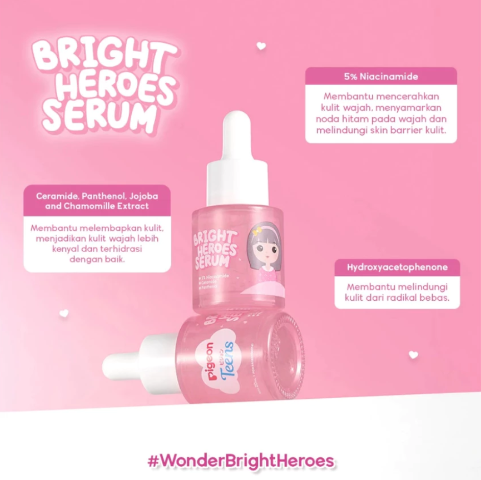 PIGEON TEENS BRIGHT HEROES SERUM 5% NIACINAMIDE, CERAMIDE DAN PANTHENOL - 20ML