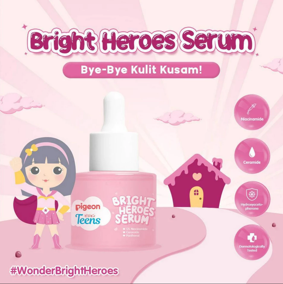 PIGEON TEENS BRIGHT HEROES SERUM 5% NIACINAMIDE, CERAMIDE DAN PANTHENOL - 20ML