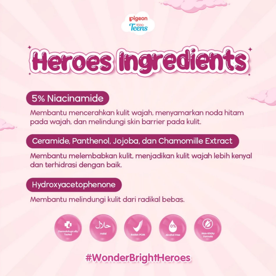 PIGEON TEENS BRIGHT HEROES SERUM 5% NIACINAMIDE, CERAMIDE DAN PANTHENOL - 20ML