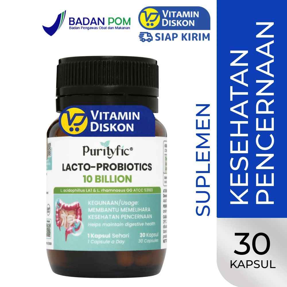 PURITYFIC LACTO-PROBIOTICS 10 BILLION 30 KAPSUL | SUPLEMEN PENCERNAAN, PROBIOTIK, MELANCARKAN PENCERNAAN, PERUT KEMBUNG, KESEHATAN USUS