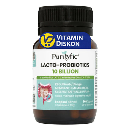 PURITYFIC LACTO-PROBIOTICS 10 BILLION 30 KAPSUL | SUPLEMEN PENCERNAAN, PROBIOTIK, MELANCARKAN PENCERNAAN, PERUT KEMBUNG, KESEHATAN USUS