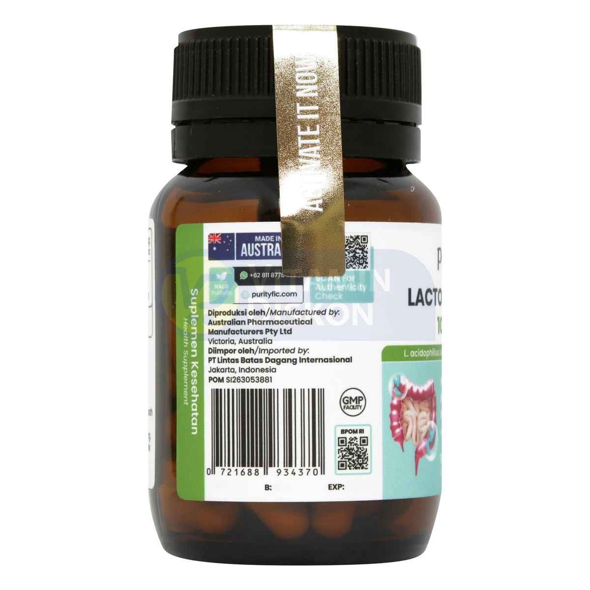 PURITYFIC LACTO-PROBIOTICS 10 BILLION 30 KAPSUL | SUPLEMEN PENCERNAAN, PROBIOTIK, MELANCARKAN PENCERNAAN, PERUT KEMBUNG, KESEHATAN USUS
