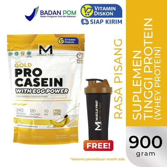 MUSCLE FIRST PRO GOLD CASEIN WITH EGG POWER BANANA 2LBS M1 WHEY PROTEIN SUPLEMEN