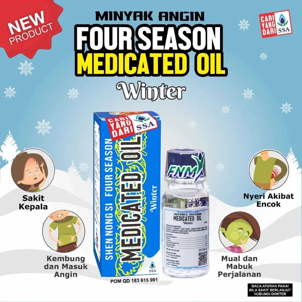 FOUR SEASON MEDICATED OIL WINTER 12 ML MINYAK ANGIN UNTUK SAKIT KEPALA, GEJALA FLU DAN PEGAL SSA