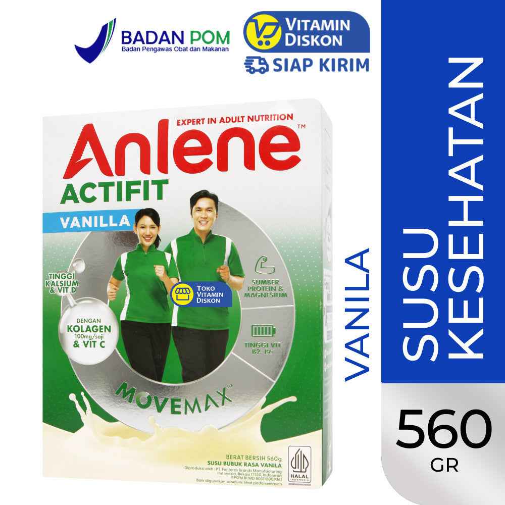 ANLENE ACTIFIT VANILLA 560G | SUSU BUBUK DEWASA, RASA VANILLA, KESEHATAN TULANG, SENDI, OTOT, KALSIUM, KOLAGEN, MAGNESIUM, ZINC, DAYA TAHAN TUBUH