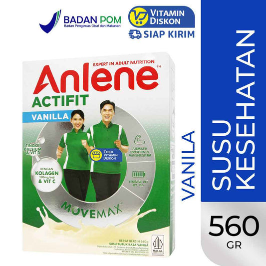ANLENE ACTIFIT VANILLA 560G | SUSU BUBUK DEWASA, RASA VANILLA, KESEHATAN TULANG, SENDI, OTOT, KALSIUM, KOLAGEN, MAGNESIUM, ZINC, DAYA TAHAN TUBUH