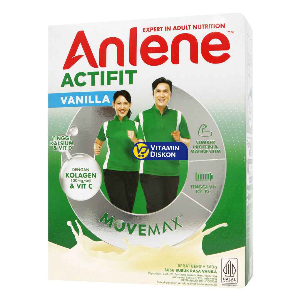 ANLENE ACTIFIT VANILLA 560G | SUSU BUBUK DEWASA, RASA VANILLA, KESEHATAN TULANG, SENDI, OTOT, KALSIUM, KOLAGEN, MAGNESIUM, ZINC, DAYA TAHAN TUBUH