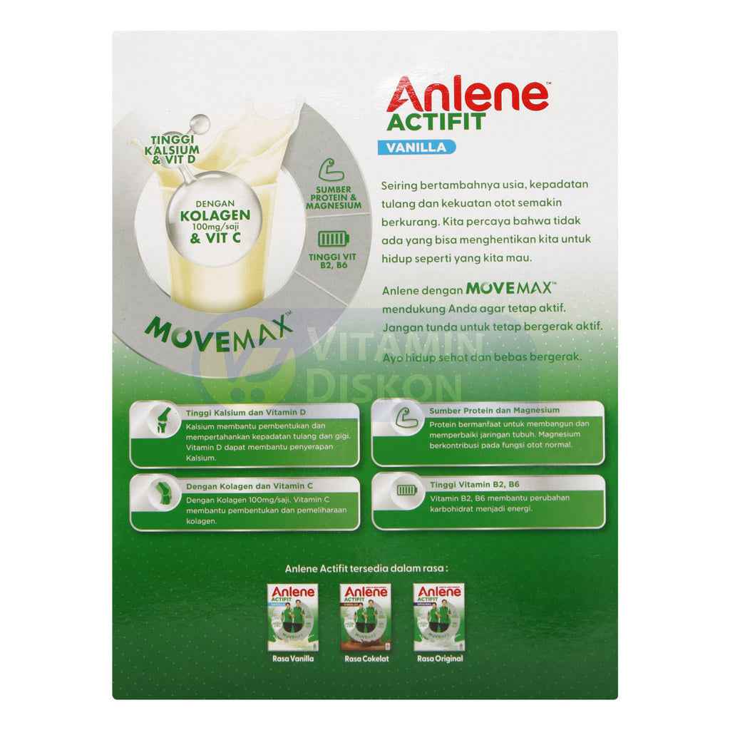 ANLENE ACTIFIT VANILLA 560G | SUSU BUBUK DEWASA, RASA VANILLA, KESEHATAN TULANG, SENDI, OTOT, KALSIUM, KOLAGEN, MAGNESIUM, ZINC, DAYA TAHAN TUBUH