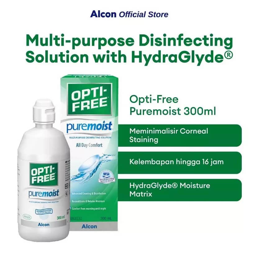 SYSTANE OPTI-FREE PUREMOIST 300ML | CAIRAN PEMBERSIH SOFTLENS, CAIRAN LENSA KONTAK, PEMBILAS LENSA KONTAK, AIR CUCI SOFTLENS