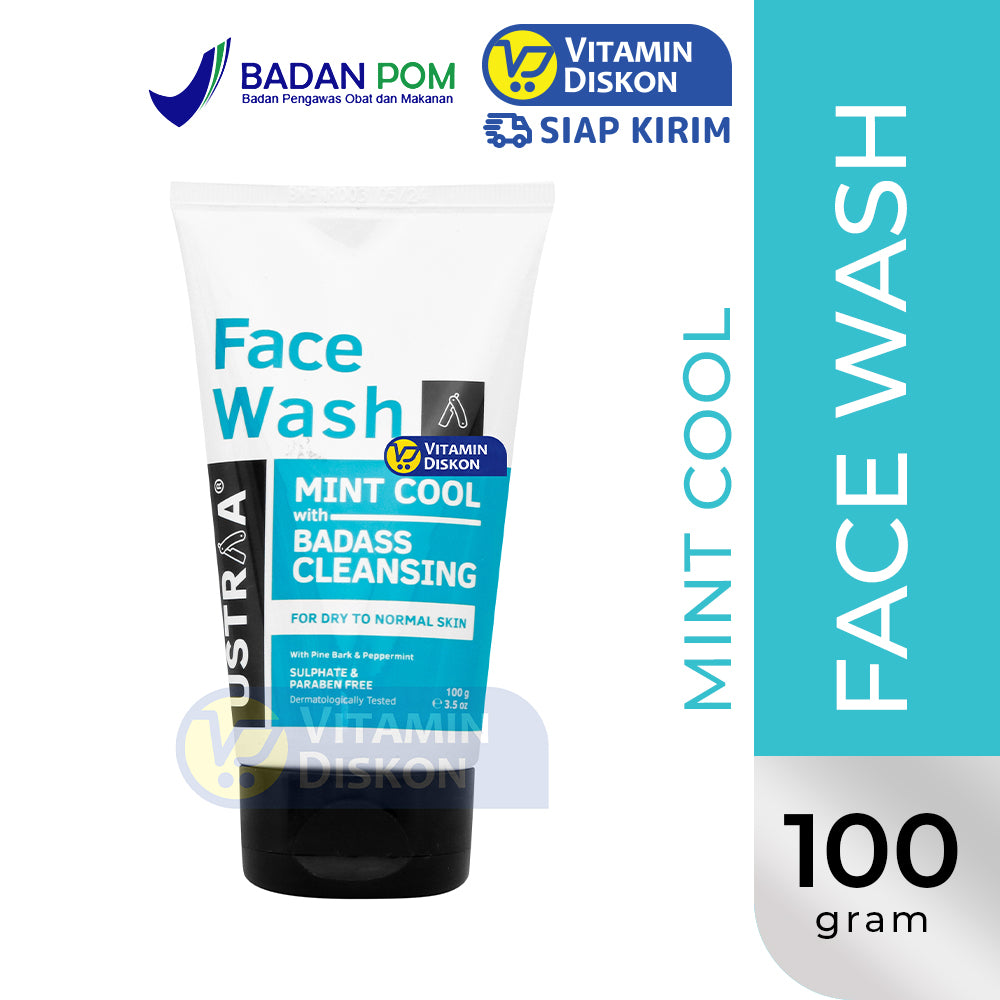 USTRAA FACE WASH MINT COOL WITH BADASS CLEANSING FOR DRY TO NORMAL SKIN - 100 GR