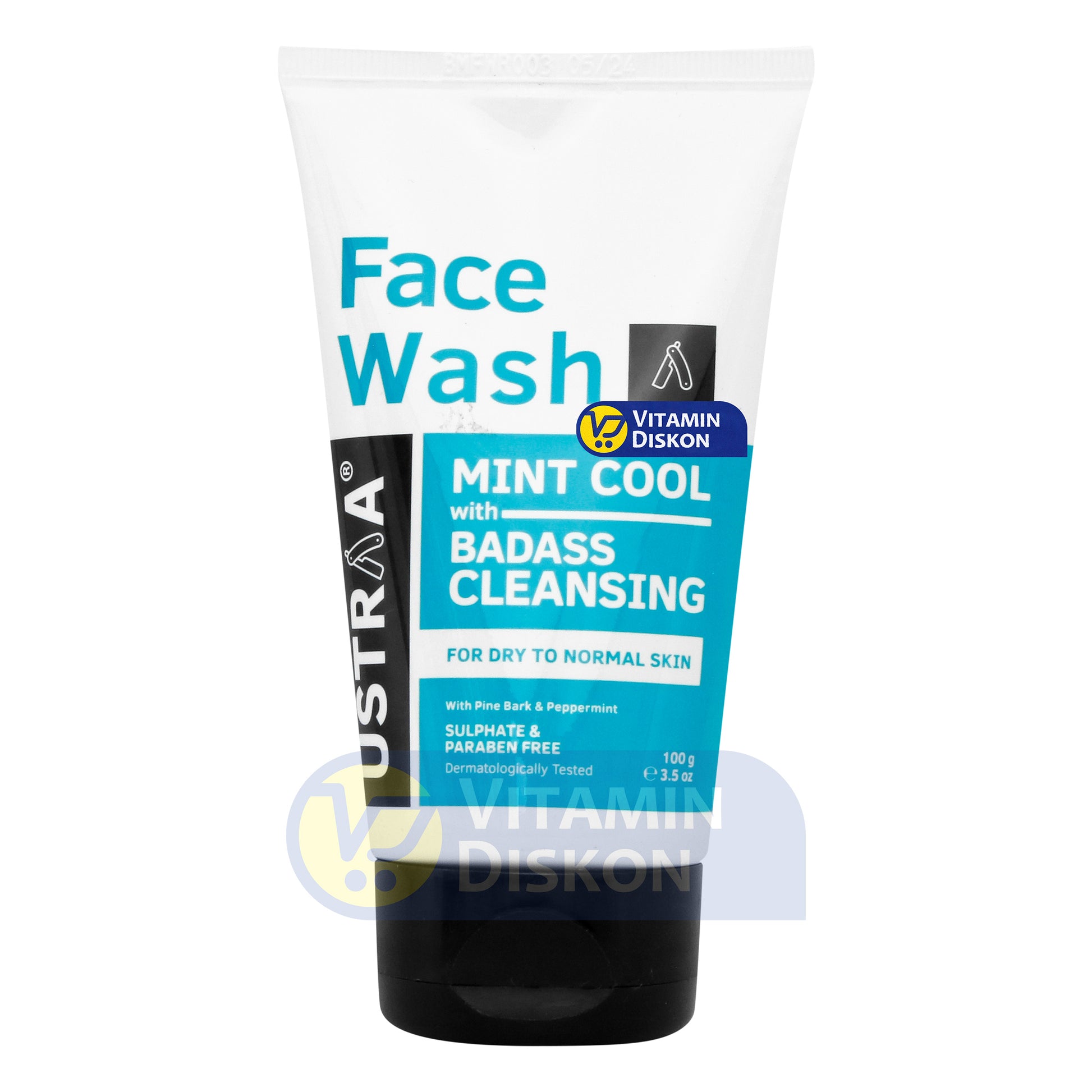 USTRAA FACE WASH MINT COOL WITH BADASS CLEANSING FOR DRY TO NORMAL SKIN - 100 GR