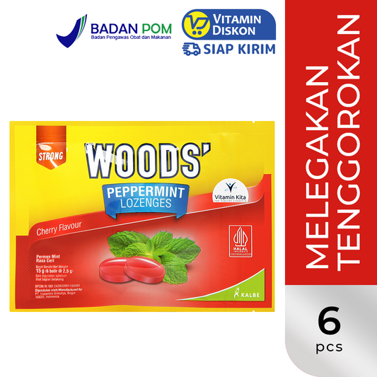 WOODS PEPPERMINT LOZENGES RASA CHERRY ISI 6 PCS