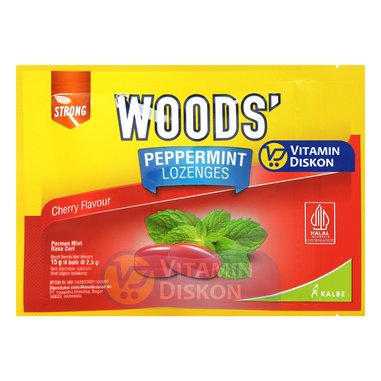 WOODS PEPPERMINT LOZENGES RASA CHERRY ISI 6 PCS