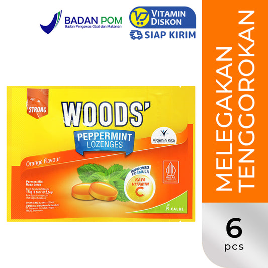 WOODS PEPPERMINT LOZENGES RASA JERUK ISI 6 PCS