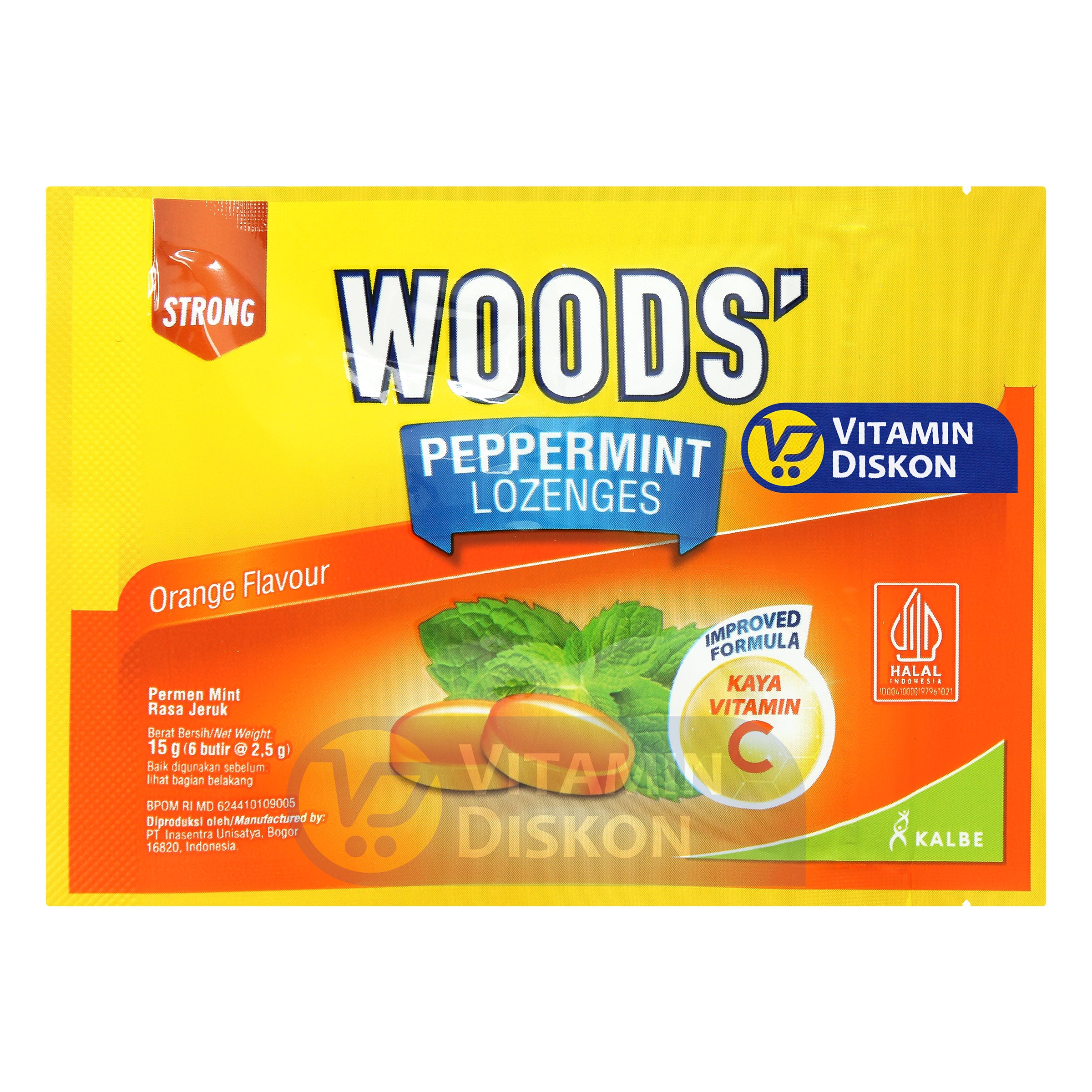 WOODS PEPPERMINT LOZENGES RASA JERUK ISI 6 PCS