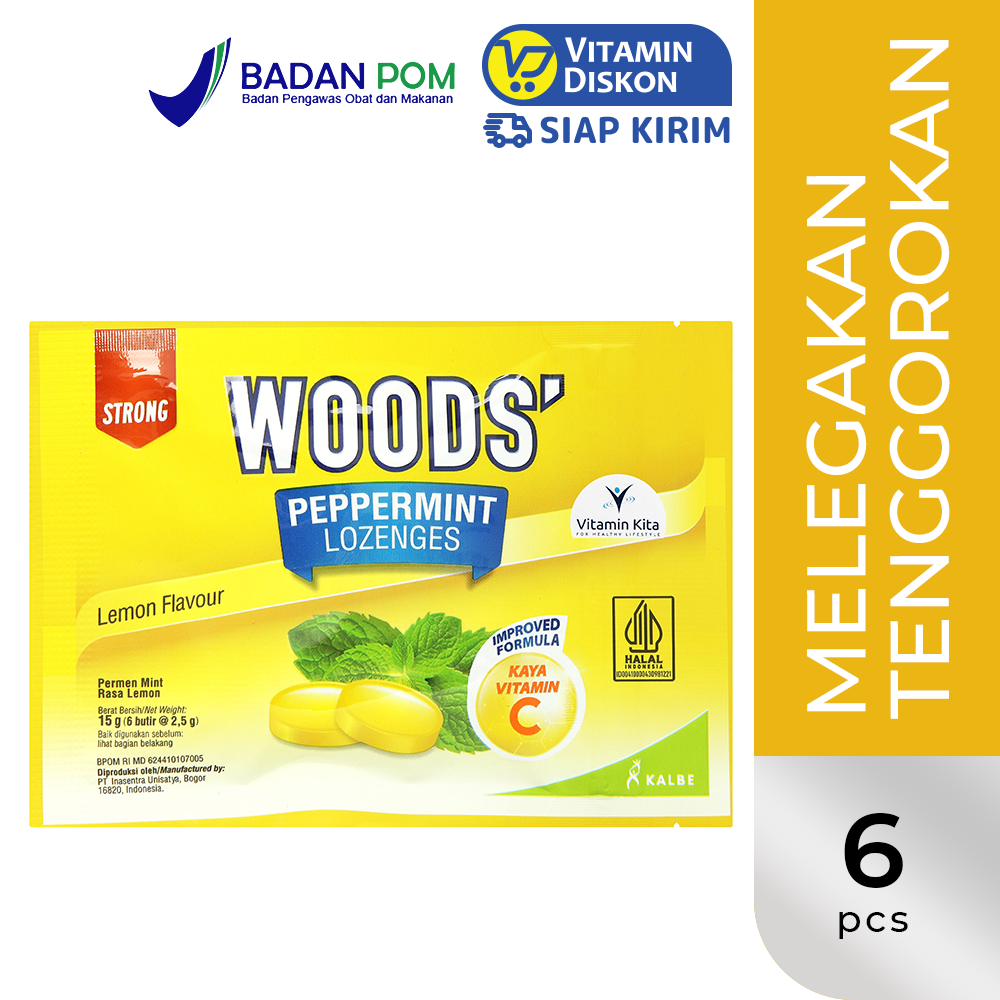 WOODS PEPPERMINT LOZENGES RASA LEMON ISI 6 PCS