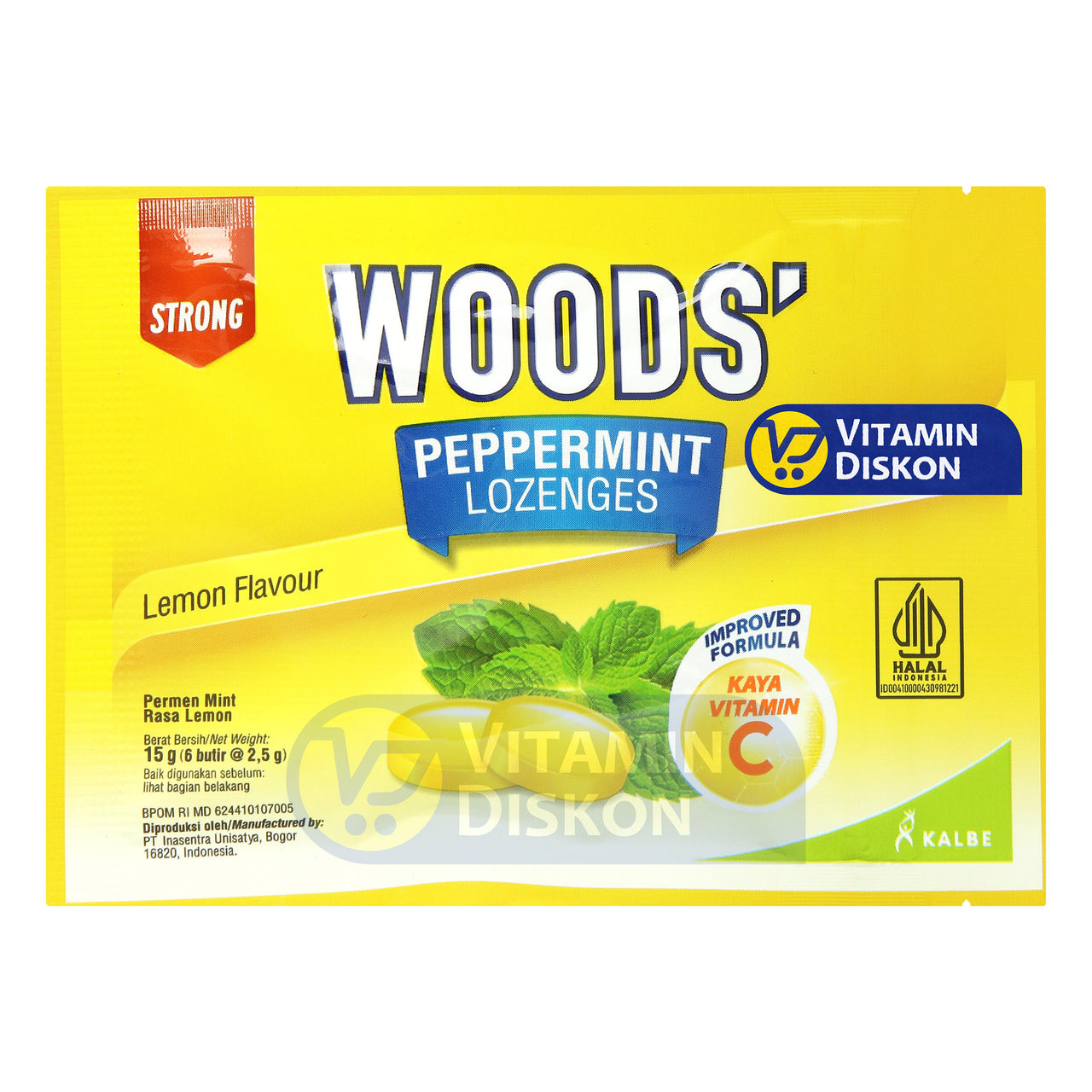 WOODS PEPPERMINT LOZENGES RASA LEMON ISI 6 PCS