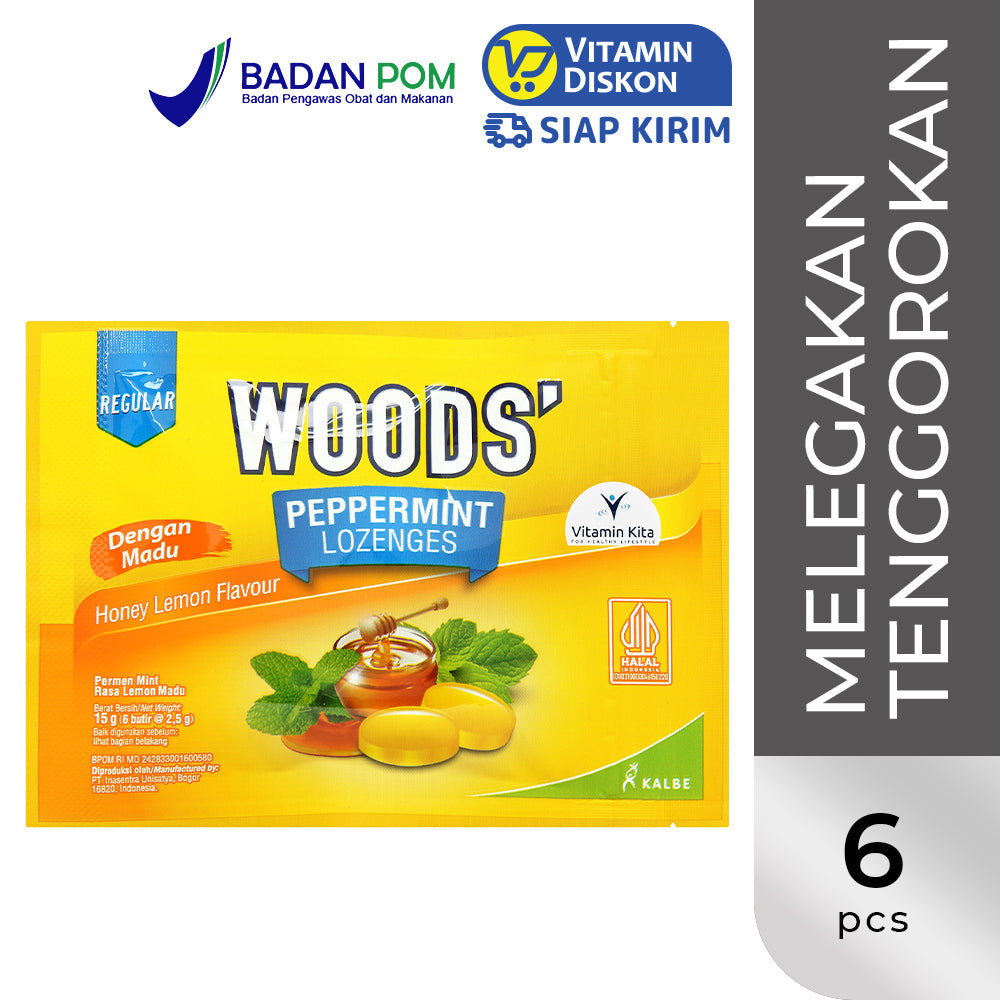 WOODS PEPPERMINT LOZENGES RASA MADU ISI 6 PCS